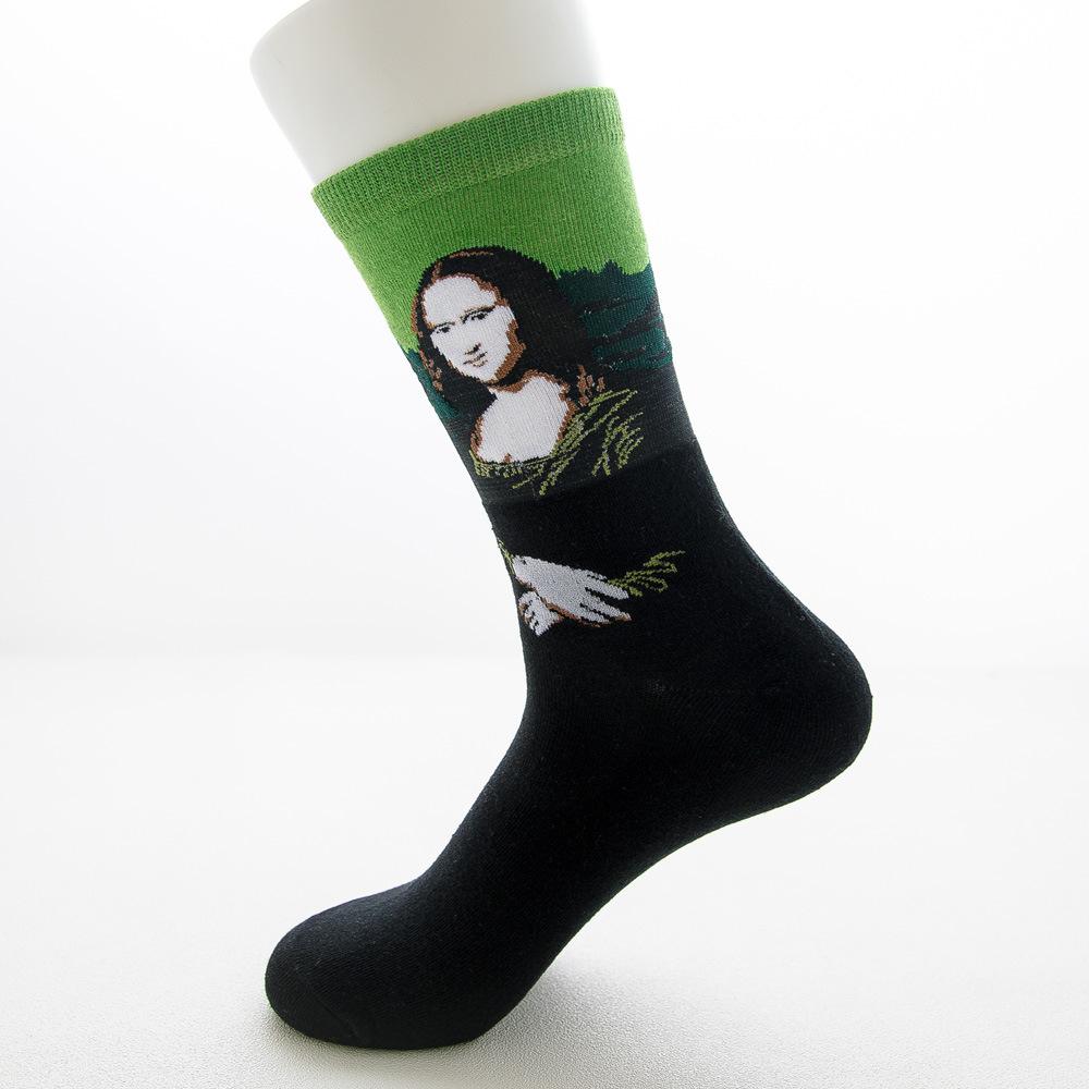 Original artistic socks patterned novelty socks mona lisa painting museum socks gift trendy socks cotton men women unisex socks ankle crew socks colorful black green vintage socks